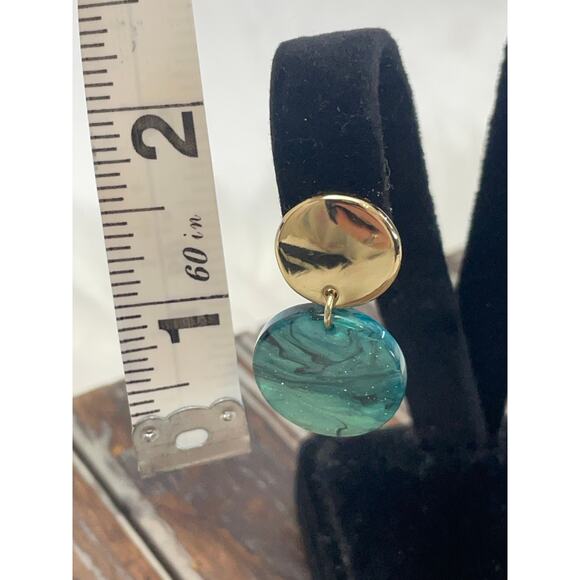 Women's Gold Green Drop Earrings GUC Sparkle Turquoise - Picture 3 of 4